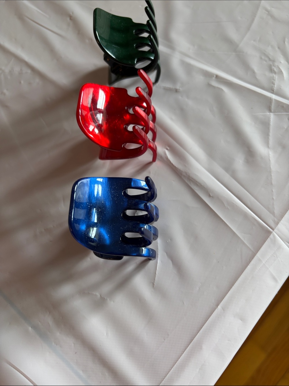J. Crew Trio of Hair Claw Clips in Blue, Red and Green